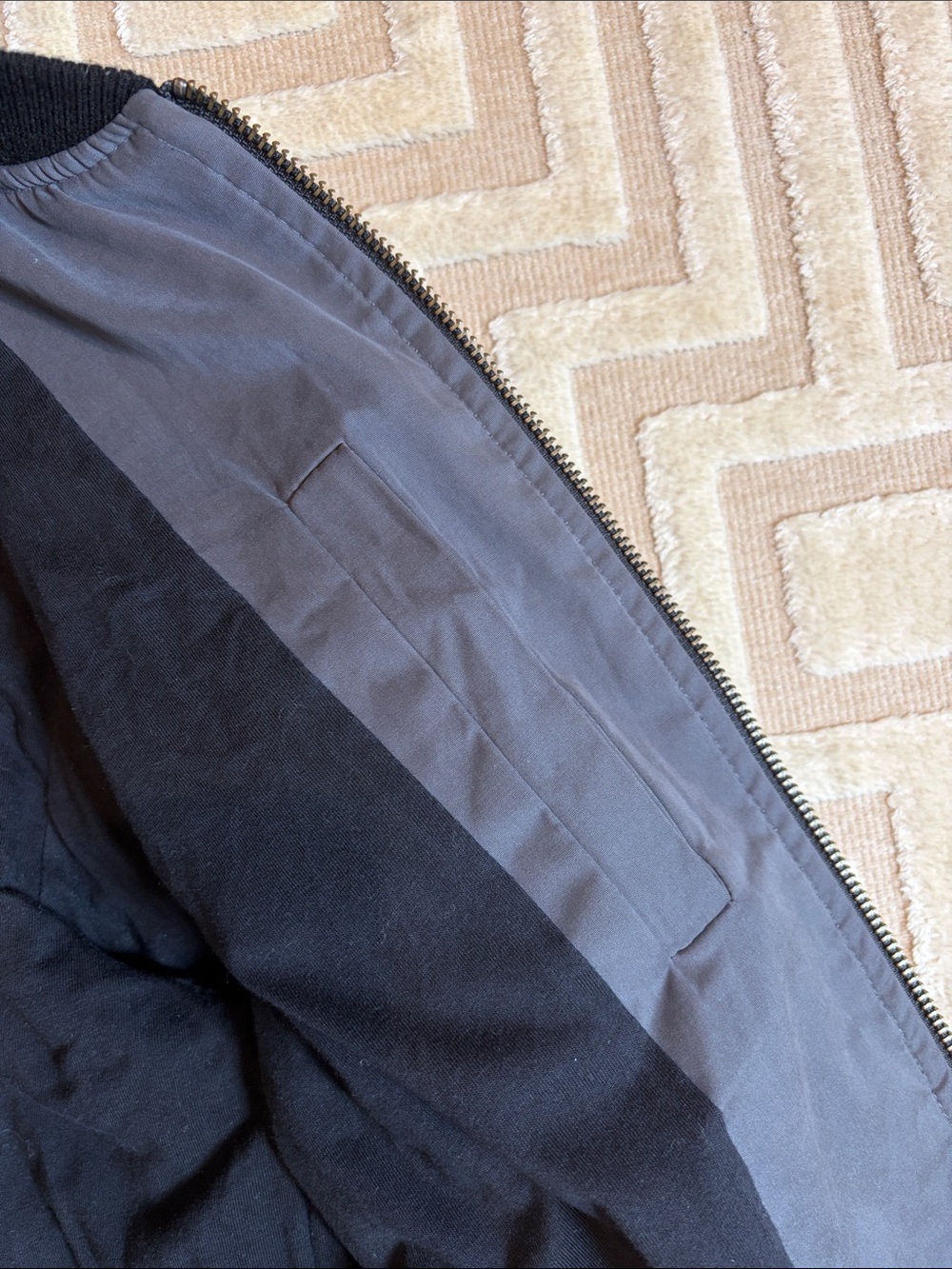 PAIGE Men's Charcoal Gray Bomber Jacket with Black Trim - Picture 5 of 6